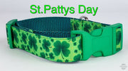 St. Pattys Day 4 leaf clover dog collar handmade adjustable buckle collar 1"wide