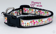 Flowers cat or small dog collar 1/2" wide adjustable handmade bell or leashes Petcollarshandmade