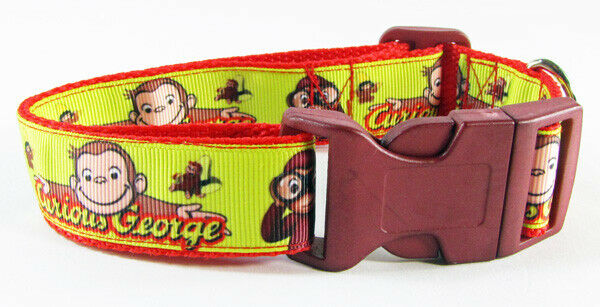 Curious George dog collar Handmade adjustable buckle collar 1"wide or leash - Furrypetbeds