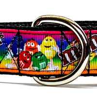 M & M's candy dog collar handmade adjustable buckle  1" or 5/8" wide or leash Petcollarshandmade