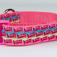 Skittles dog collar Handmade adjustable buckle collar 1" wide or leash pink