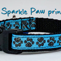 Sparkle Paw Print Cat or small dog collar 1/2"wide adjustable handmade or leash Petcollarshandmade