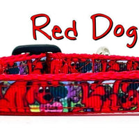Red Dog cat or small dog collar 1/2" wide adjustable handmade bell or leash