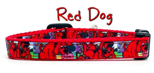Red Dog cat or small dog collar 1/2" wide adjustable handmade bell or leash