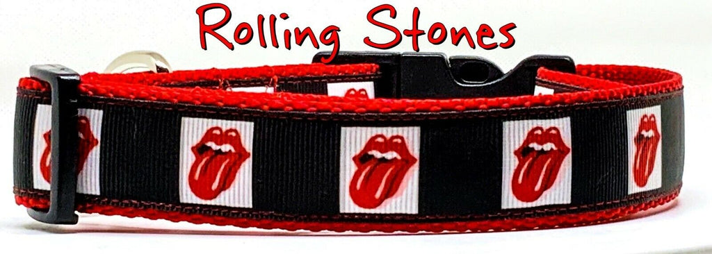 Rolling Stones dog collar Rock N Roll handmade adjustable buckle 1"or 5/8"wide