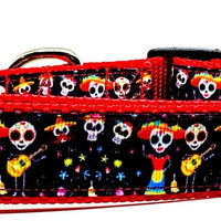 Day Of The Dead dog collar handmade adjustable buckle collar 1" wide or leash - Furrypetbeds