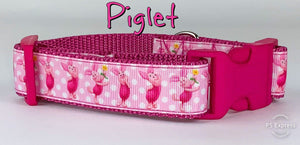 Piglet dog collar handmade adjustable buckle collar 1" wide or leash