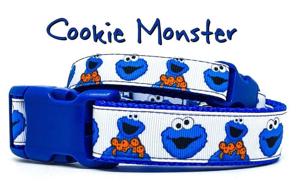 Cookie Monster dog collar handmade adjustable buckle 1" or 5/8" wide or leash Petcollarshandmade