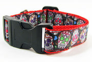 Sugar Skulls dog collar Handmade adjustable buckle collar 1"wide or leash Petcollarshandmade