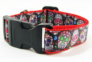 Sugar Skulls dog collar Handmade adjustable buckle collar 1"wide or leash