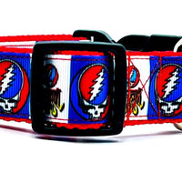 Grateful Dead dog collar handmade adjustable buckle 1" or 5/8"wide or leash Rock Petcollarshandmade