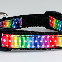 Rainbow dots cat or small dog collar 1/2" wide adjustable handmade bell or leash Petcollarshandmade