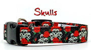 Skulls dog collar handmade adjustable buckle collar 5/8" wide or leash
