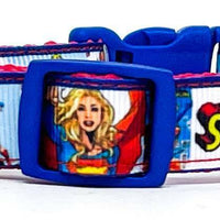 Supergirl dog collar handmade adjustable buckle collar 5/8" wide or leash Petcollarshandmade