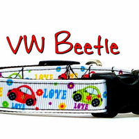 VW Beetle dog collar handmade  adjustable buckle collar 1" or 5/8" wide or leash