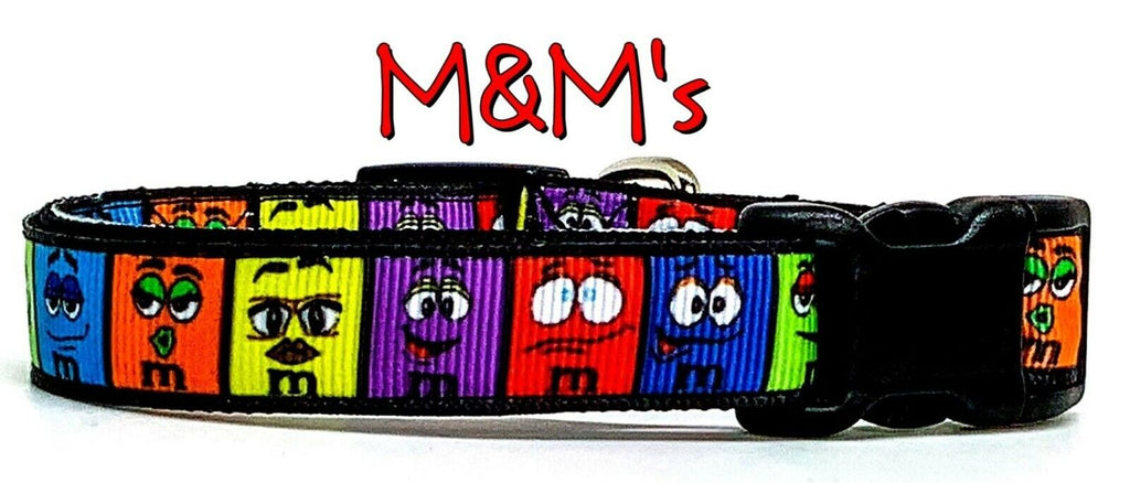 M&M's candy dog collar handmade adjustable buckle collar 5/8" wide or leash Petcollarshandmade