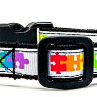 Autism Awareness cat or small dog collar 1/2"wide adjustable handmade Or leashes - Furrypetbeds
