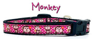 Monkey cat or small dog collar 1/2" wide adjustable handmade bell or leash
