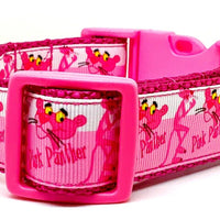 Pink Panther dog collar handmade adjustable buckle collar 1" wide or leash