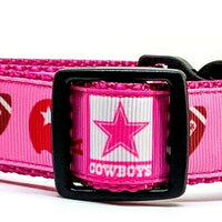 Dallas Cowboys dog collar handmade adjustable buckle collar 1"wide or leash pink - Furrypetbeds