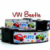 VW Beetle dog collar handmade  adjustable buckle collar 1" or 5/8" wide or leash