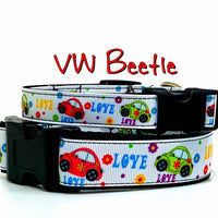 VW Beetle dog collar handmade  adjustable buckle collar 1" or 5/8" wide or leash Petcollarshandmade