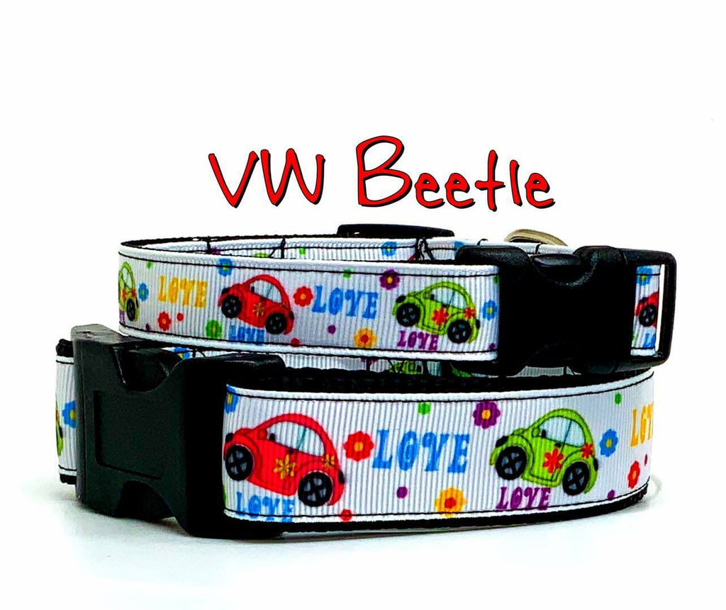 VW Beetle dog collar handmade  adjustable buckle collar 1" or 5/8" wide or leash