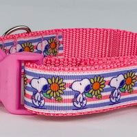 Snoopy dog collar handmade adjustable buckle collar 1" wide leash fabric $12