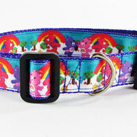 Care Bears dog collar handmade adjustable buckle collar 1" wide or leash fabric Petcollarshandmade