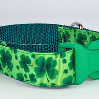 St. Pattys Day 4 leaf clover dog collar handmade adjustable buckle collar 1"wide
