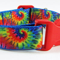 Rainbow Tie Dye dog collar handmade adjustable buckle 1" or 5/8" wide or leash