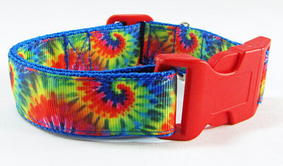 Rainbow Tie Dye dog collar handmade adjustable buckle 1