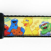 Sesame Street dog collar handmade adjustable buckle collar 1" wide leash fabric - Furrypetbeds