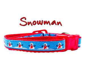 Snowman cat or small dog collar 1/2" wide adjustable handmade or leashes