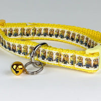 Minions cat or small dog collar 1/2" wide adjustable handmade bell or leash