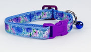 Flowers cat or small dog collar 1/2" wide adjustable handmade bell or leash Petcollarshandmade