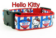 Hello Kitty dog collar Handmade adjustable buckle collar 1" wide or leash Petcollarshandmade