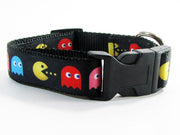 Pacman dog collar handmade adjustable buckle collar 1" or 5/8" wide or leash Petcollarshandmade