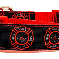 Fire Dept. dog collar Handmade adjustable buckle collar 1" or 5/8" wide or leash