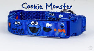 Cookie Monster Dog collar handmade adjustable buckle 5/8"wide or leash fabric