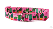 Cactus dog collar handmade adjustable buckle collar 5/8" wide or leash fabric Petcollarshandmade