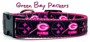 Packers/Steelers dog collar handmade adjustable buckle 1" or 5/8" wide or leash