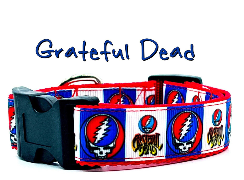 Grateful Dead dog collar handmade adjustable buckle 1" or 5/8"wide or leash Rock