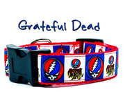 Grateful Dead dog collar handmade adjustable buckle 1" or 5/8"wide or leash Rock Petcollarshandmade