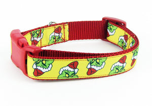 The Grinch dog collar handmade adjustable buckle collar 1"wide or leash Xmas