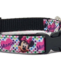 Minnie Mouse Dog collar handmade adjustable buckle 1" or 5/8" wide or leash Petcollarshandmade