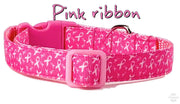 Pink Ribbon Dog collar handmade adjustable buckle 1" or 5/8" wide or leash Petcollarshandmade