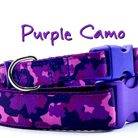 Purple Camo dog collar handmade adjustable buckle 1"or 5/8"wide or leash hunting Petcollarshandmade