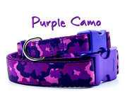 Purple Camo dog collar handmade adjustable buckle 1"or 5/8"wide or leash hunting