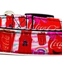 Coca Cola Dog collar handmade adjustable buckle collar 5/8" wide leash fabric Petcollarshandmade